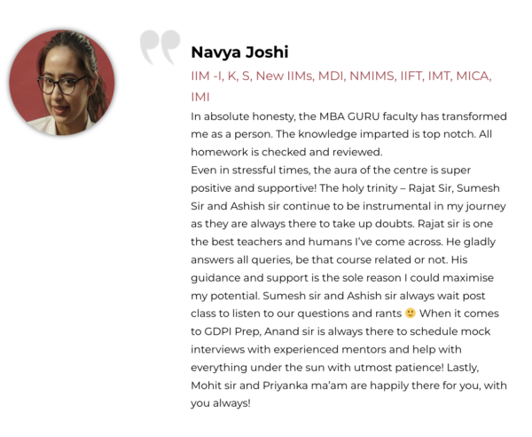 MBAGuru Student Testimonial Navya Joshi